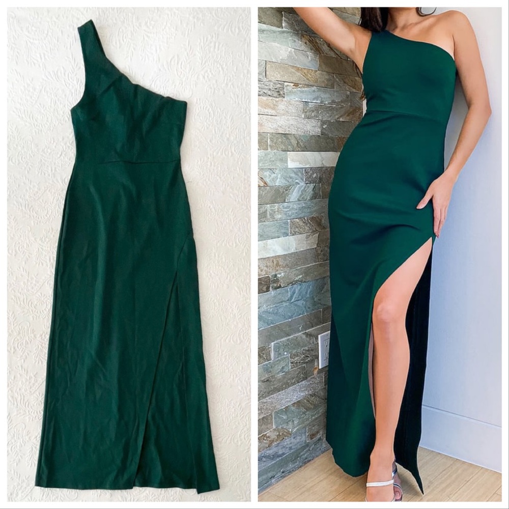 NWOT Lulus Good Times Only Hunter Green One-Shoulder Maxi Dress XLarge